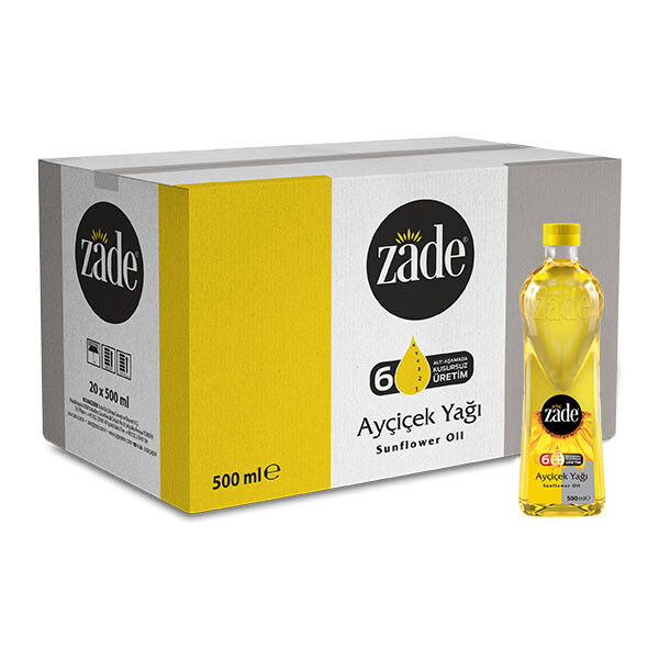 Zade Ayçiçek Yağı 0.5 Lt Pet Şişe Koli 20'li Set - 20x0.5 Lt - 10 Litre - Thumbnail