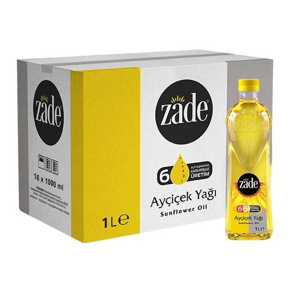 Zade Ayçiçek Yağı 1 Litre Pet Şişe Koli 16'lı Set - 16x1 Lt - 16 Litre - Thumbnail